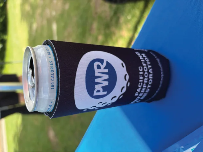 PWR branded koozie